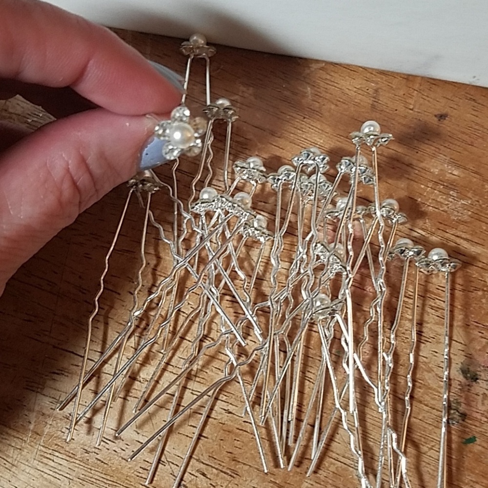 Faux Silver Pearl Rhinestone Hair Pin Set of 20